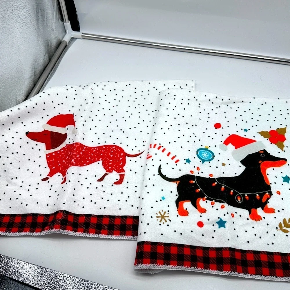 Five Adorable Dachshund Winter Kitchen Towels